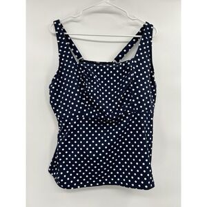 Lands End Womens Polka Dot Tankini Top Size 18WDDD Blue White Swim Beach Resort